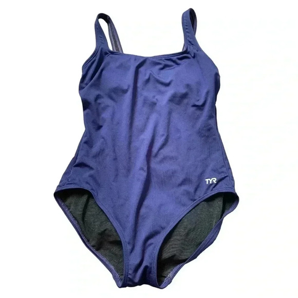TYR Navy Blue athletic One  Piece Swim Suit, Size 12 - Picture 3 of 5